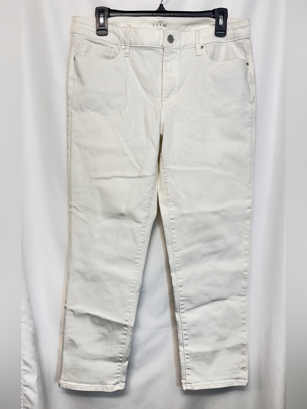 White House Black Market Slim Crop White Jeans Size 10 Mid-Rise Stretch